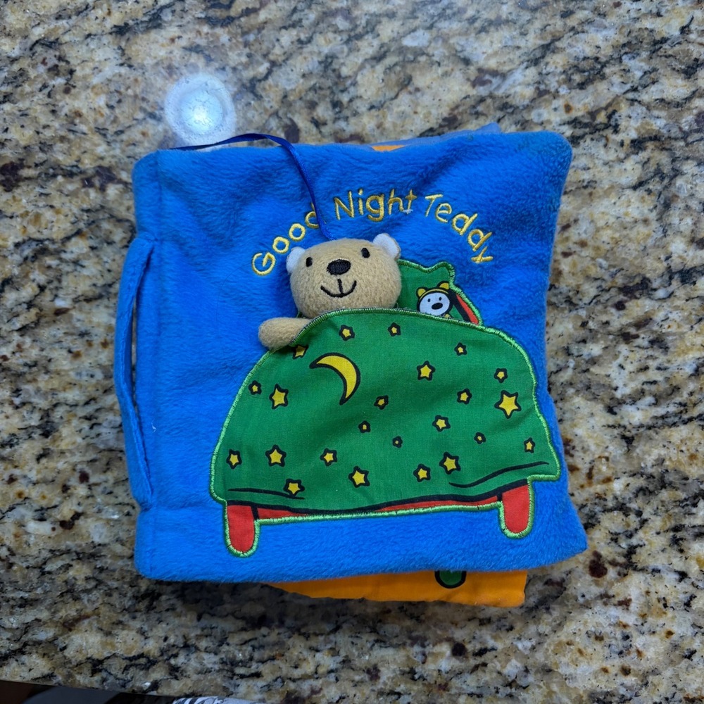 Barron's Good Night Teddy Soft Cloth Book Plush Interactive Bedtime Story Blue